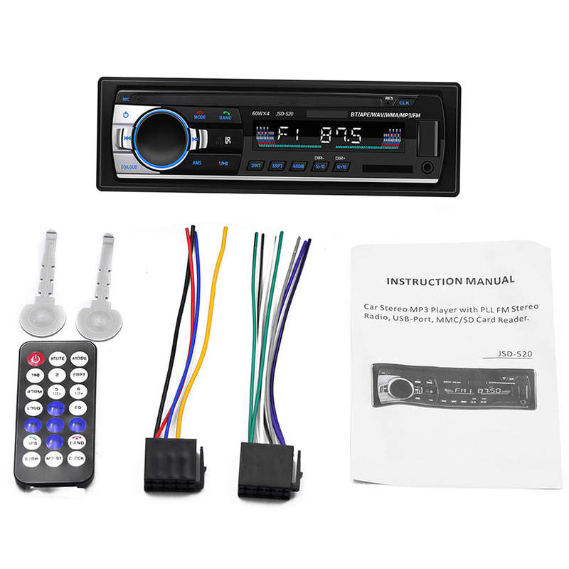 JSD-520 Bluetooth Car Audio Player Car Radio Stereo Autoradio 12V In-dash FM Aux Input Receiver SD C