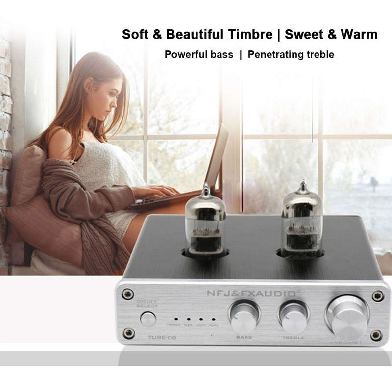FX-AUDIO TUBE-06 Tube Preamplifier Home Audio Tube 6N3 Pre Amplifier Input PC-USB AUX Bass&Treble Ad