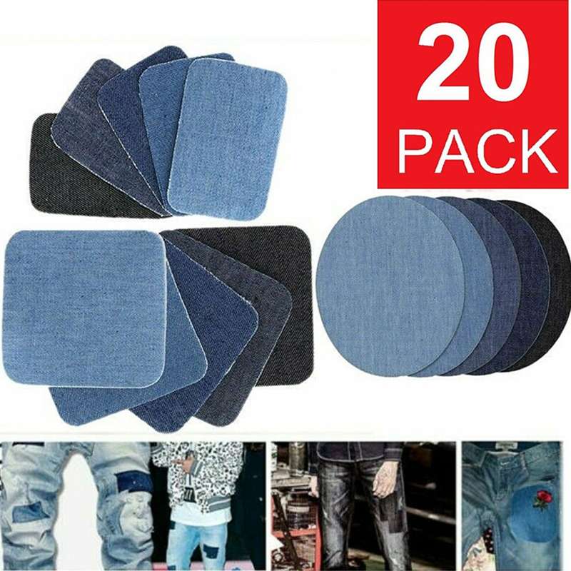 20Pcs Iron-on Patches Jean Patches Denim Fabric Patches No-Sew  Mending Cloth Knee Pant Patches 4 Si