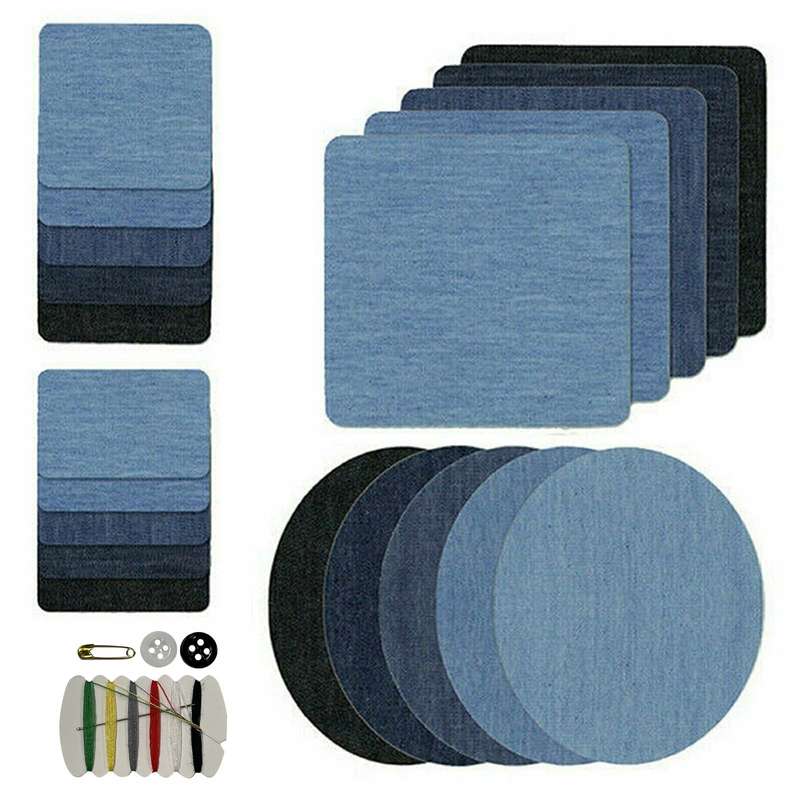 20Pcs Iron-on Patches Jean Patches Denim Fabric Patches No-Sew  Mending Cloth Knee Pant Patches 4 Si