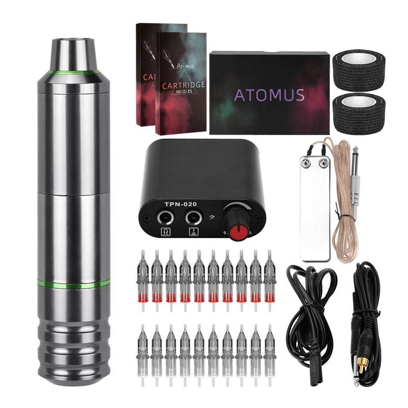 Atomus Tattoo Pen Cartridge Needles Set Pen Motor Tattoo Machine Aluminum Alloy Long Rotary Tattoo P
