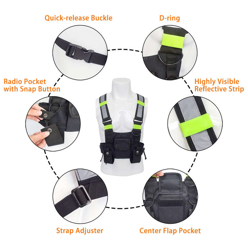 Outdoor Hunting Highly Visible Reflective Radio Harness Chest Rig Front Pack Pouch Holster Ve