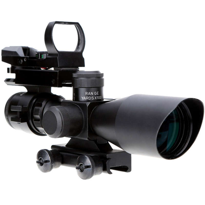 2.5-10X40 Illuminated Tactical Riflescope with Red Laser + Detachable Reflex Lens Red Green D