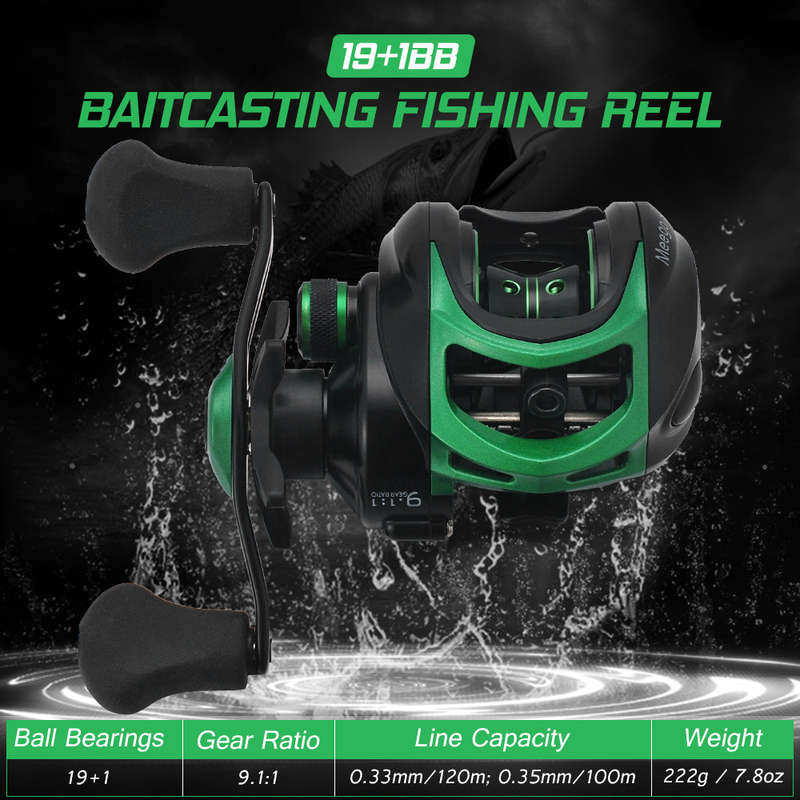 Lightweight High Speed 9.1:1 Gear Ratio Baitcast Fishing Reel 19+1 Ball Bearings Baitcasting