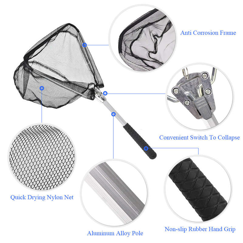 Folding Fish Landing Net Collapsible Triangular Fly Fishing Net Fish Catching or Releasing