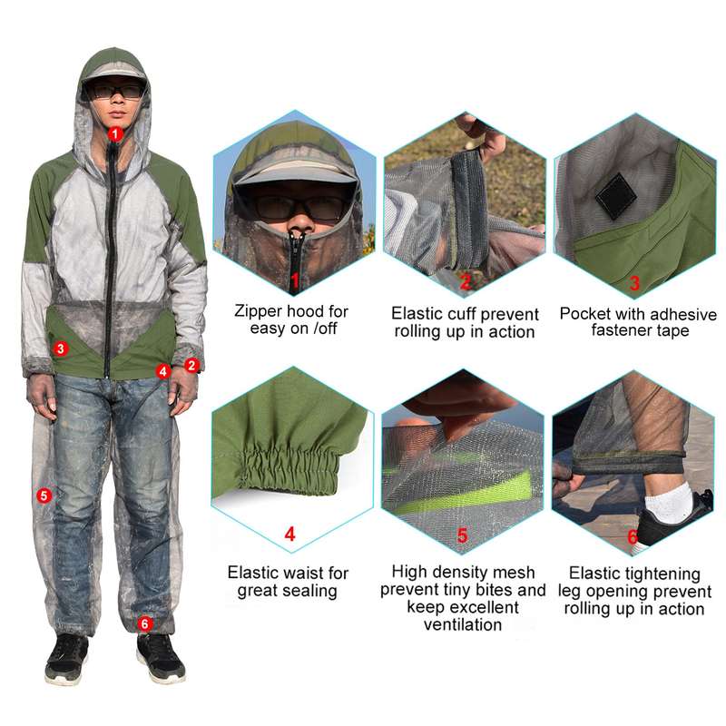 Outdoor Mosquito Repellent Suit Bug Jacket Mesh Hooded Suits Fishing Hunting Camping Jacket I