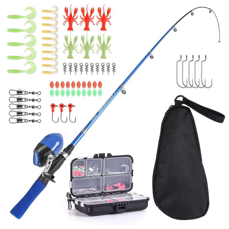 Kids Fishing Rod and Reel Combo Full Kit 1.5m Telescopic Fishing Casting Rod Spincast Reel Se