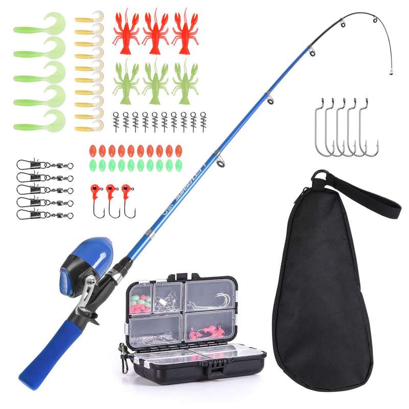 Kids Fishing Rod and Reel Combo Full Kit 1.5m Telescopic Fishing Casting Rod Spincast Reel Se