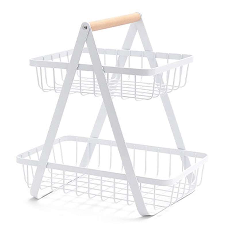 2 Tier Fruit Basket Camping Metal Wire Fruit Basket Storage Holder Vegetables Snacks Display