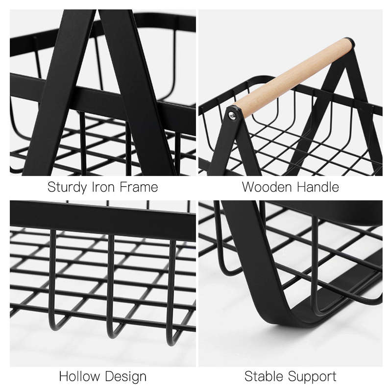 2 Tier Fruit Basket Camping Metal Wire Fruit Basket Storage Holder Vegetables Snacks Display