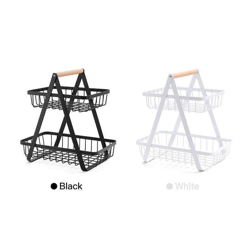 2 Tier Fruit Basket Camping Metal Wire Fruit Basket Storage Holder Vegetables Snacks Display