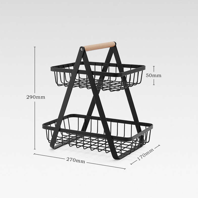 2 Tier Fruit Basket Camping Metal Wire Fruit Basket Storage Holder Vegetables Snacks Display