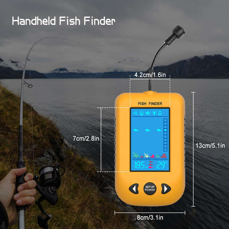 Portable Fish Finder Handheld Wired Fish Depth Finder Kayak Boat Fishfinder with Sonar Transd