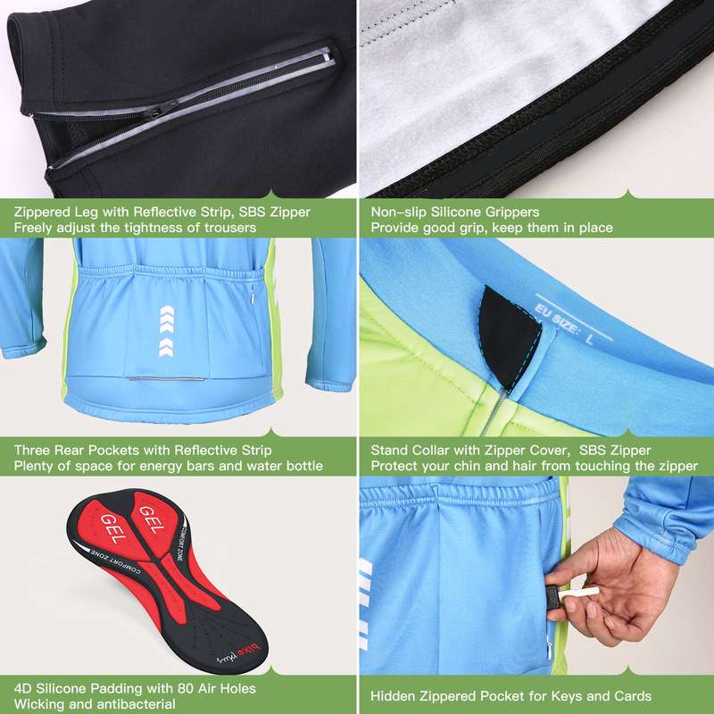 Men's Winter Cycling Clothing Set Long Sleeve Windproof Thermal Fleece Cycling Jersey Coat Ja