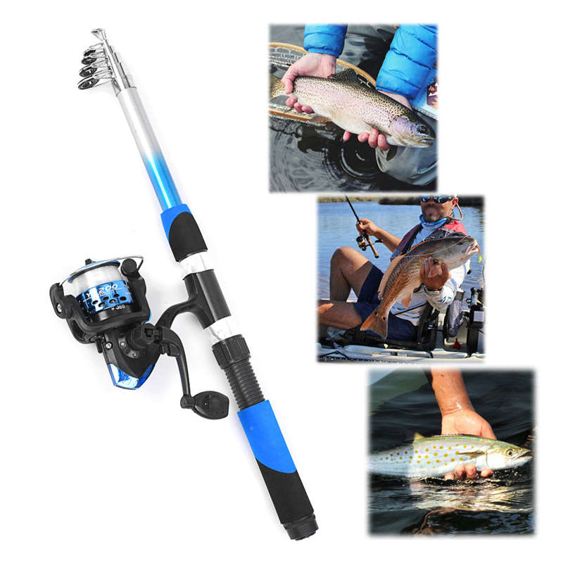 Fishing Rod Reel Combo Full Kit with 2PCS 2.1m Telescopic Fishing Rods 2PCS Spinning Reels Fi