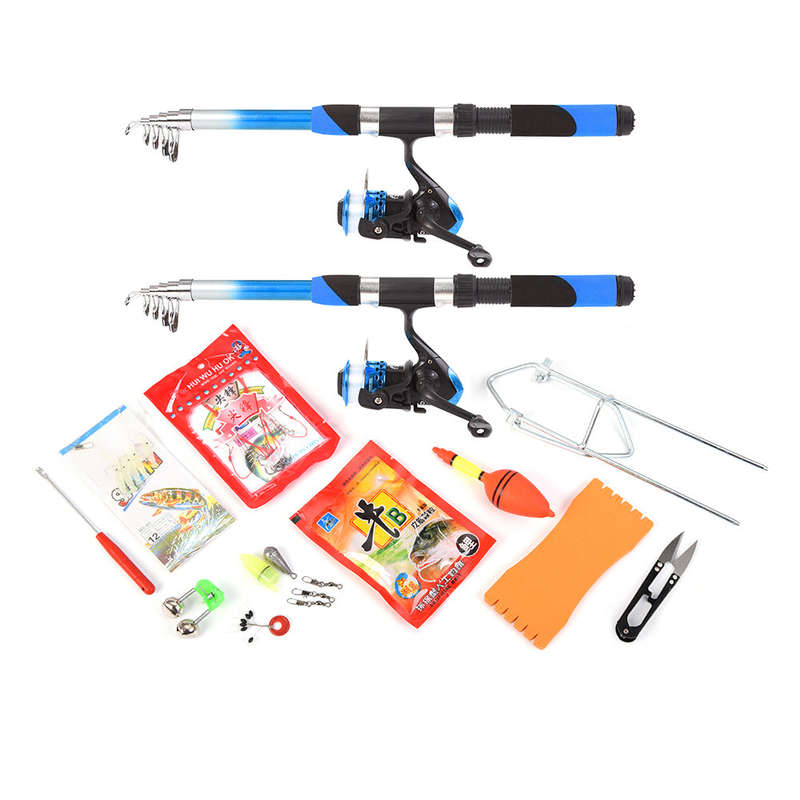 Fishing Rod Reel Combo Full Kit with 2PCS 2.1m Telescopic Fishing Rods 2PCS Spinning Reels Fi