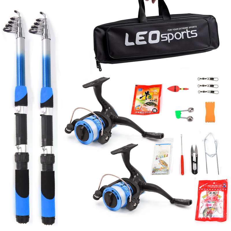 Fishing Rod Reel Combo Full Kit with 2PCS 2.1m Telescopic Fishing Rods 2PCS Spinning Reels Fi