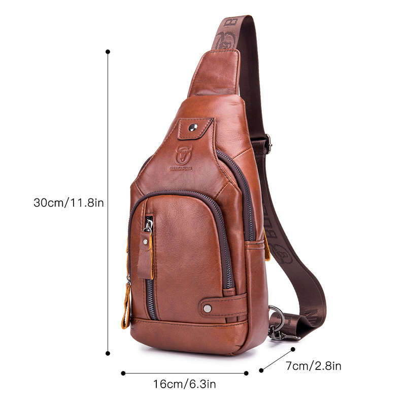 Men Leather Sling Bag Casual Shoulder Chest Crossbody Bag Hiking Travel Daypack with USB Char