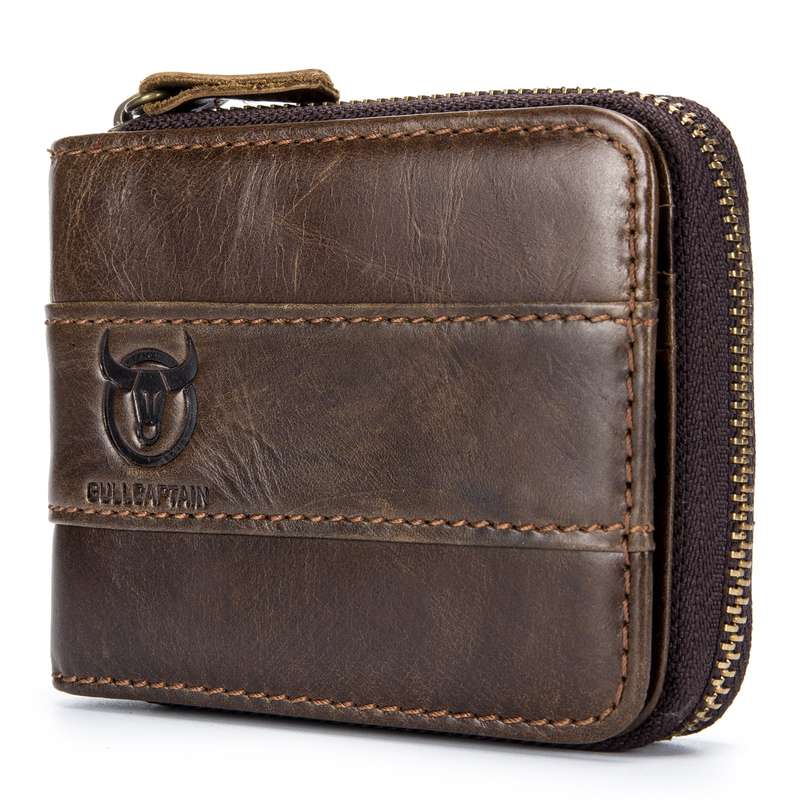 Leather Bifold Zipper Wallet for Men Travel Purse Pouch Gift