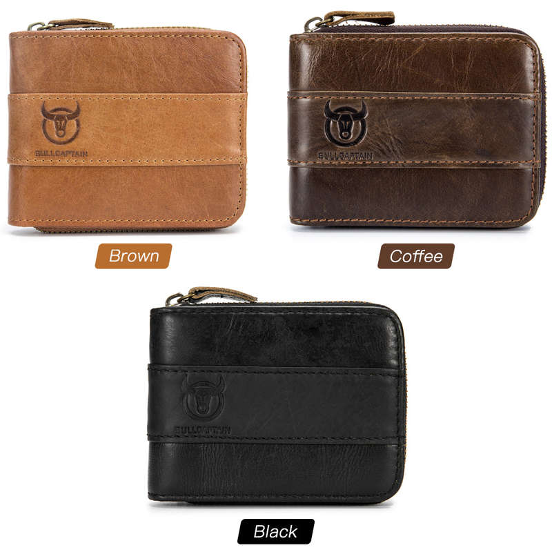 Leather Bifold Zipper Wallet for Men Travel Purse Pouch Gift
