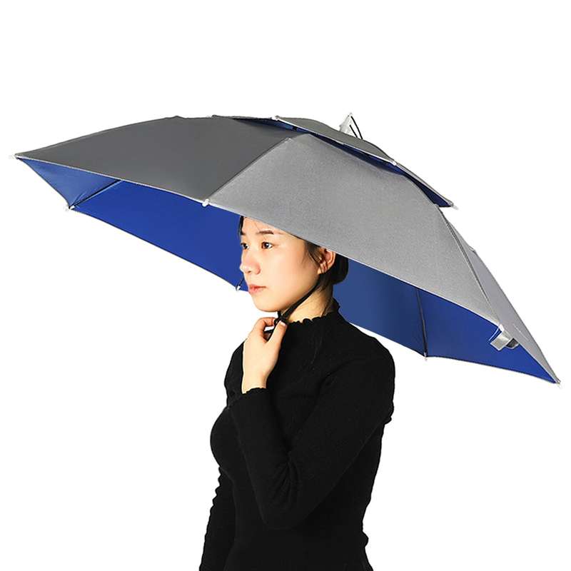 Double Layer Umbrella Hat Women Men Folding Sun Rain Cap with Adjustable Head Band for Fishin