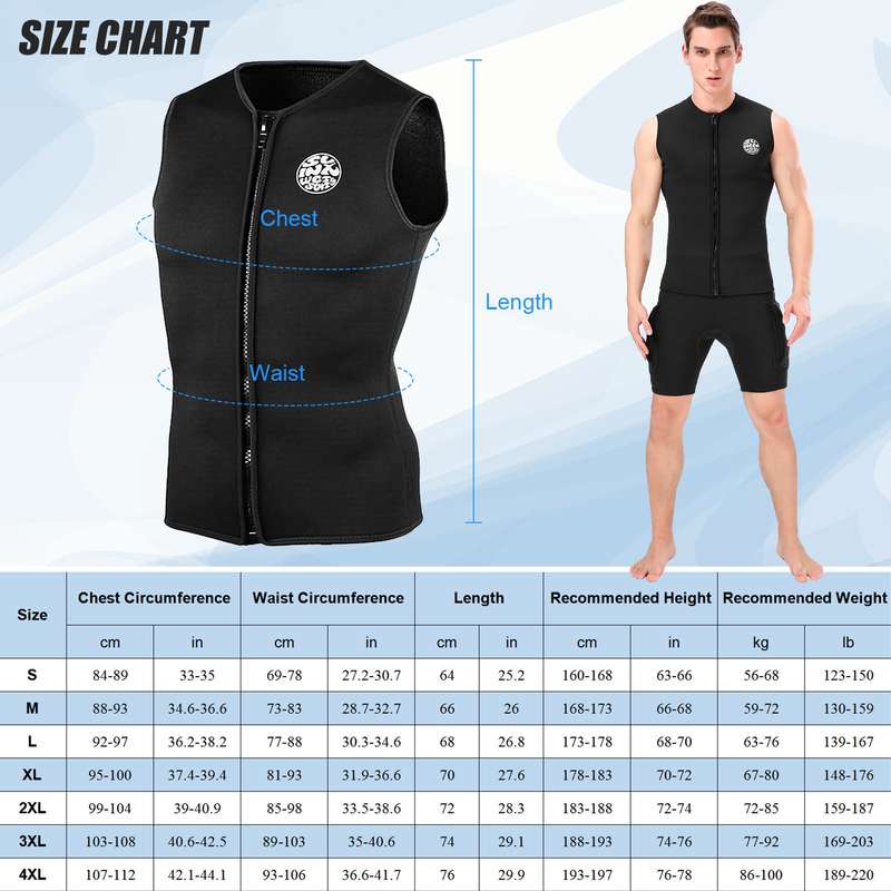 3mm Neoprene Wetsuit Top Vest Thermal Warm Sleeveless Vest for Diving Surfing Swimming Sailin