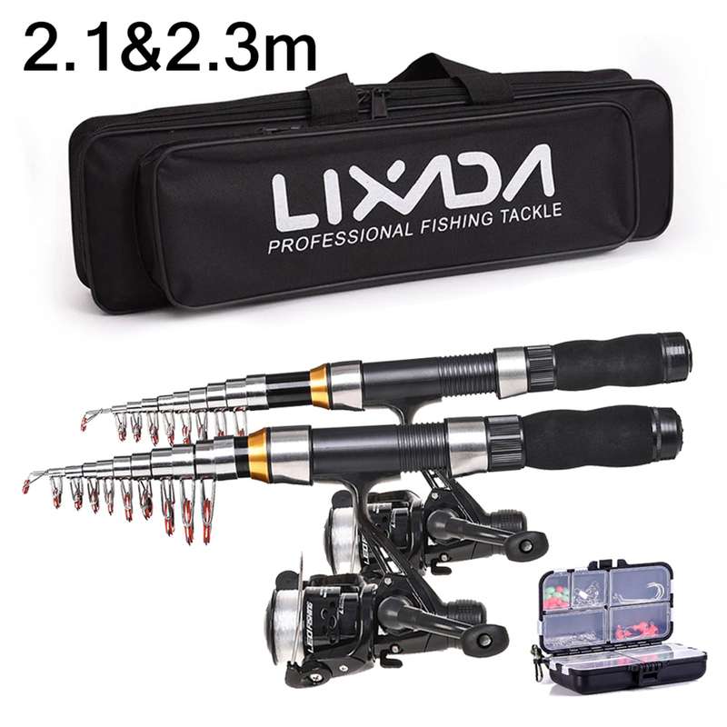 Lixada Fishing Rod Reel Combo Full Kit with 2.1m 2.3m Telescopic Fishing Rods 2PCS Spinning R