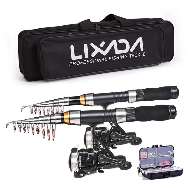 Lixada Fishing Rod Reel Combo Full Kit with 2.1m 2.3m Telescopic Fishing Rods 2PCS Spinning R