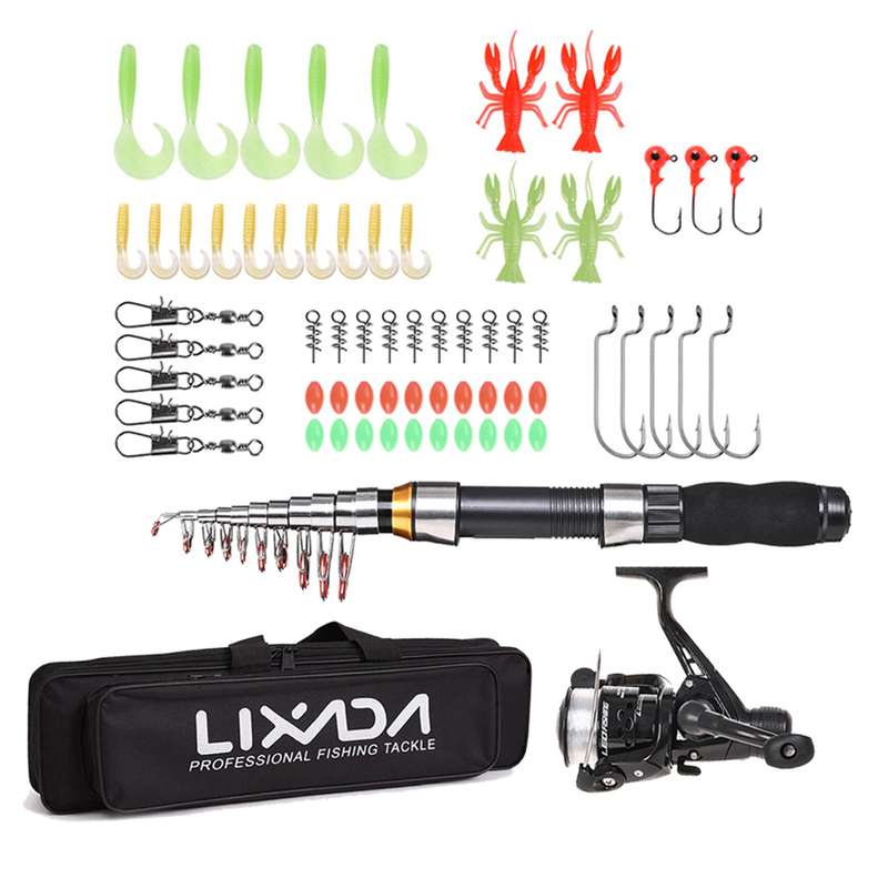 Lixada Fishing Rod Reel Combo Full Kit with 2.1m 2.3m Telescopic Fishing Rods 2PCS Spinning R