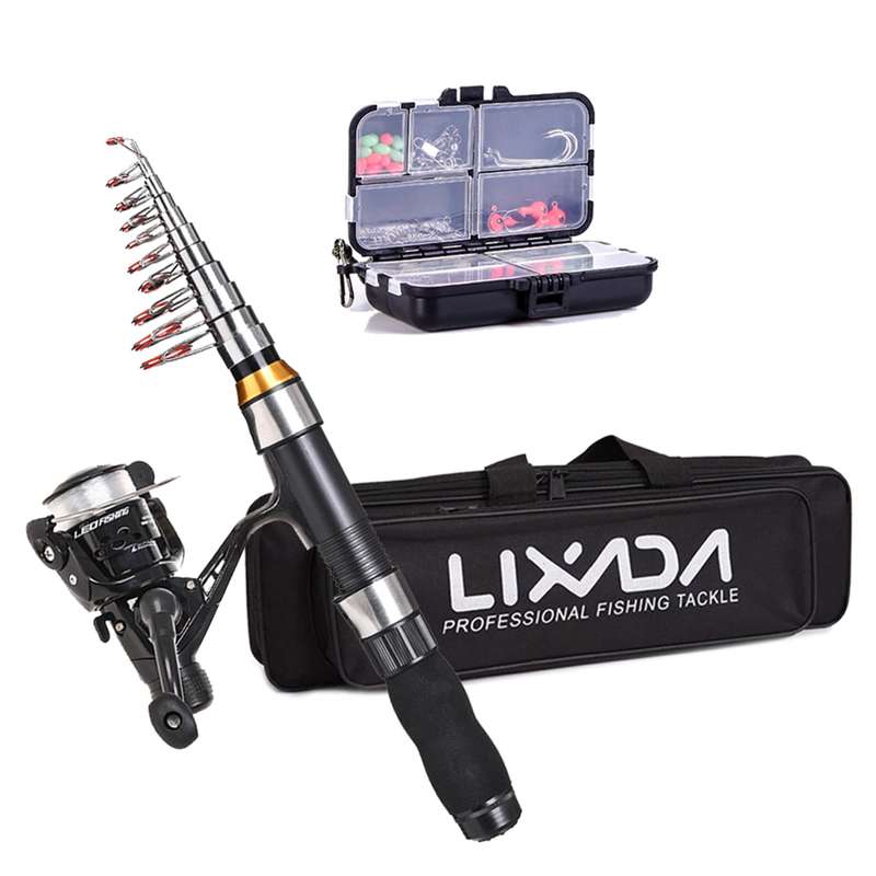 Lixada Fishing Rod Reel Combo Full Kit with 2.1m 2.3m Telescopic Fishing Rods 2PCS Spinning R