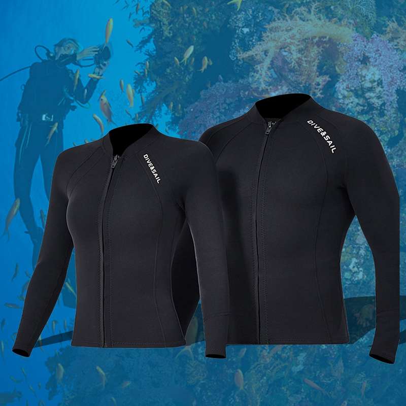2mm Neoprene Men Women Diving Top with Front Zipper Wetsuits Jacket Long Sleeves Wetsuit Top