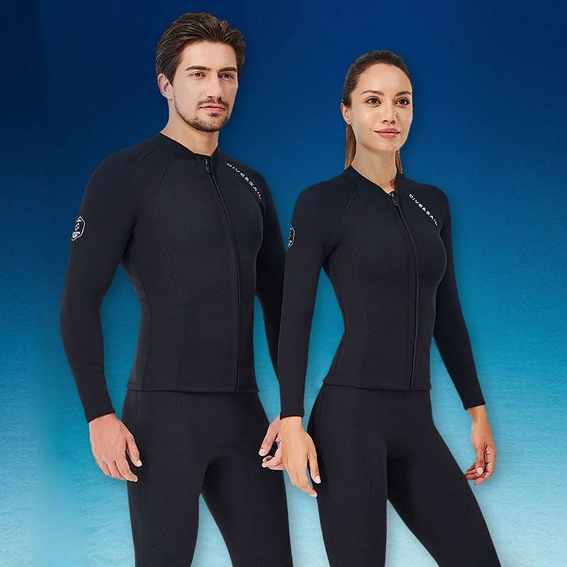 2mm Neoprene Men Women Diving Top with Front Zipper Wetsuits Jacket Long Sleeves Wetsuit Top