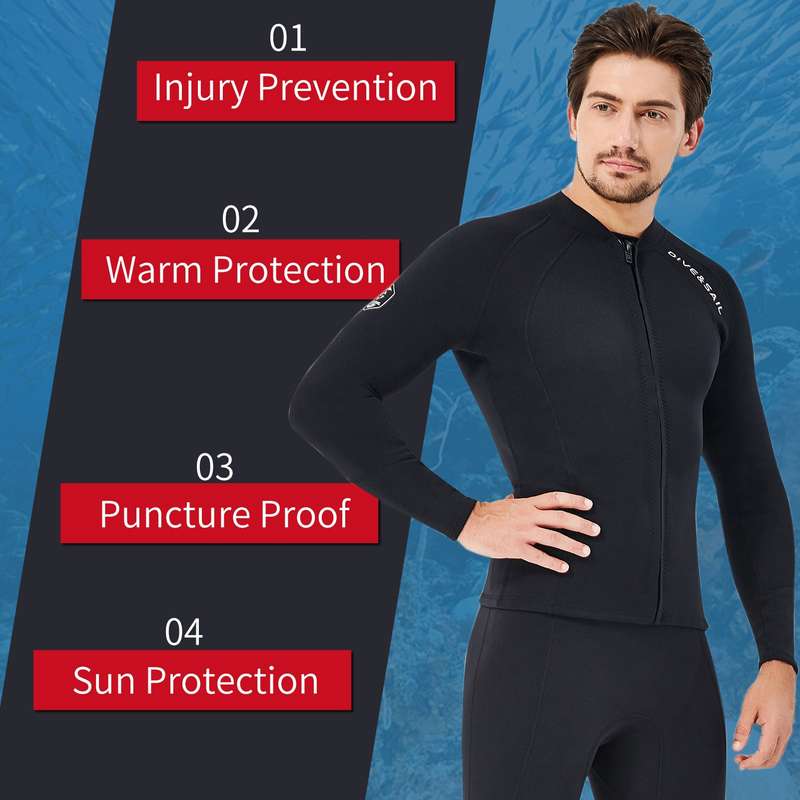 2mm Neoprene Men Women Diving Top with Front Zipper Wetsuits Jacket Long Sleeves Wetsuit Top