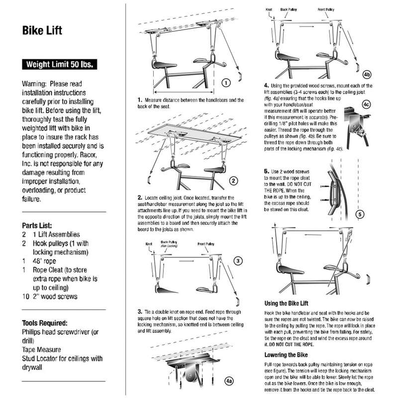 Bicycle Hoist Garage Storage Bike Lift Pulley System with 60kg Bearing Overhead Bike Rack Hea