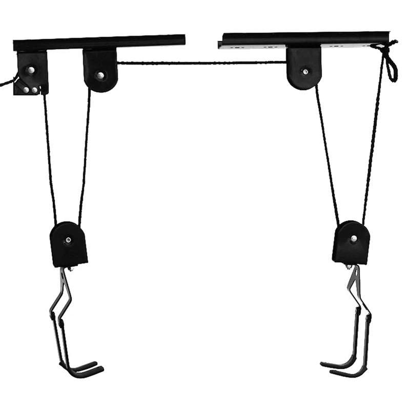 Bicycle Hoist Garage Storage Bike Lift Pulley System with 60kg Bearing Overhead Bike Rack Hea