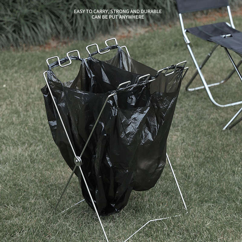 Trash Rack Outdoor Folding Garbage Bag Holder Trash Bag Frame for Kitchen Camping Picnic Barb