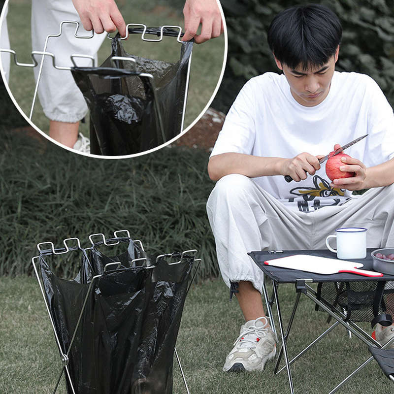 Trash Rack Outdoor Folding Garbage Bag Holder Trash Bag Frame for Kitchen Camping Picnic Barb