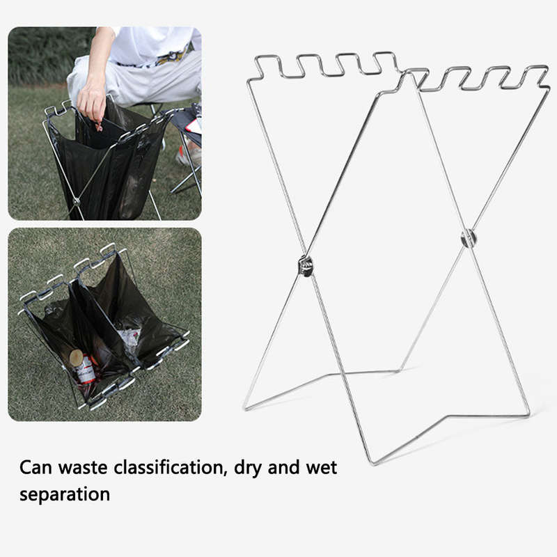 Trash Rack Outdoor Folding Garbage Bag Holder Trash Bag Frame for Kitchen Camping Picnic Barb