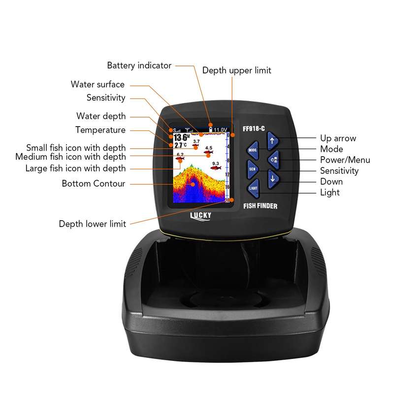 Portable Fish Finder Wireless Sonar Sensor Fishing Depth Finder Locator Fishfinder with Wired