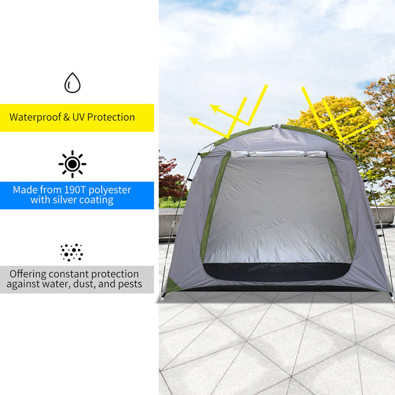 Waterproof Outdoor Bicycle Storage Shed Bike Tent Silver Coated Polyester Bike Shelter Space