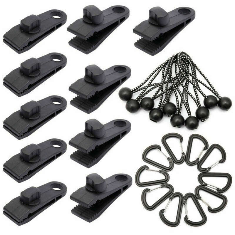 30pcs Outdoor Tarp Clips Heavy Duty Lock Grip Tent Fasteners Clamps with Bungee Ball Cords Ca