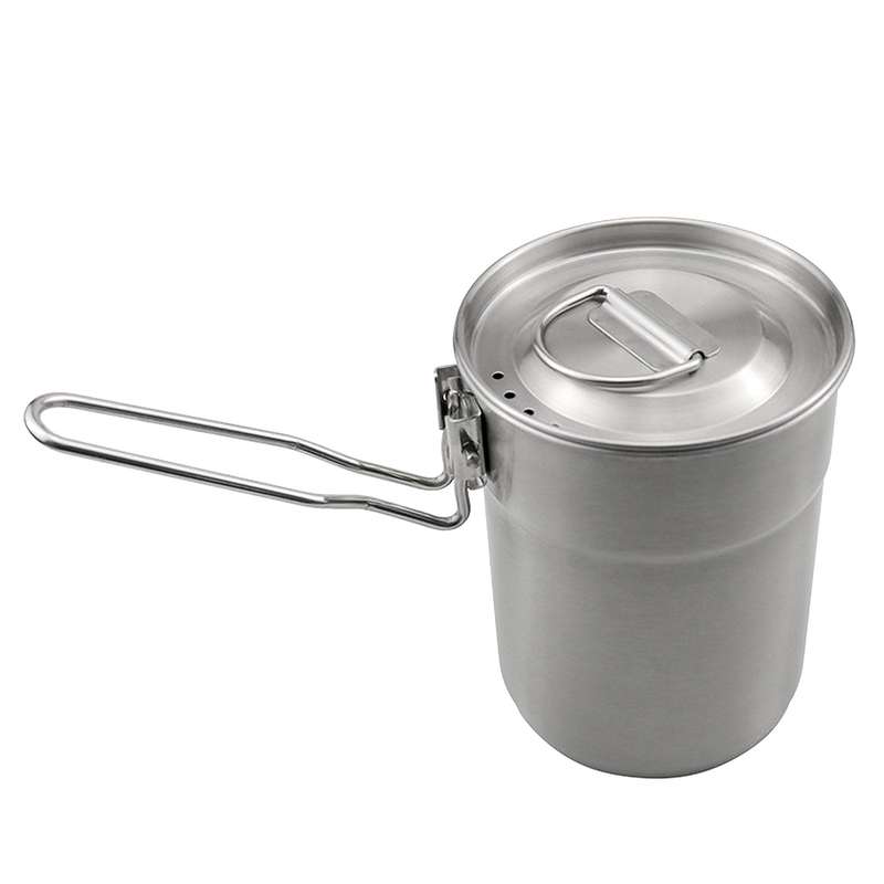 1L Coffee Cup with Folding Handle & Ventilated Lid Stainless Steel Camping Kettle Lightweight