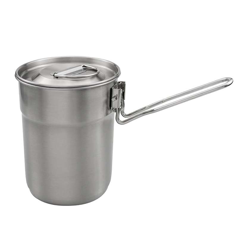 1L Coffee Cup with Folding Handle & Ventilated Lid Stainless Steel Camping Kettle Lightweight