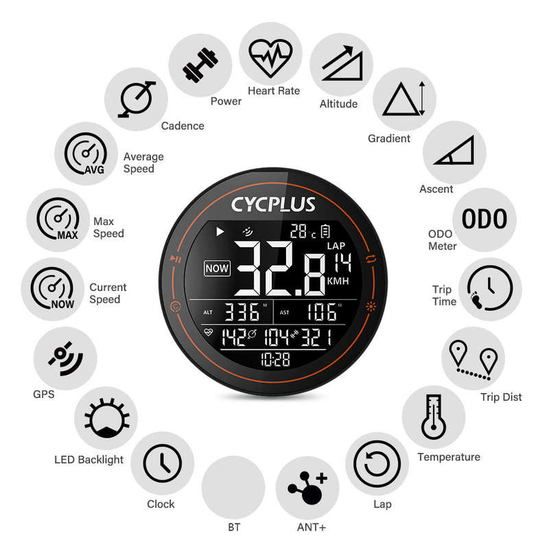 CYCPLUS Wireless Bike Computer GPS Speedometer BT ANT+ Cycling Computer Waterproof with Caden