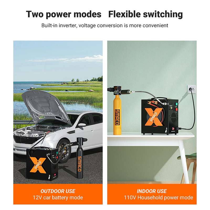 Scuba Tank Electric Pump Auto-Stop Air Compressor Oil-Free by Car 12V DC Or Home 110V AC