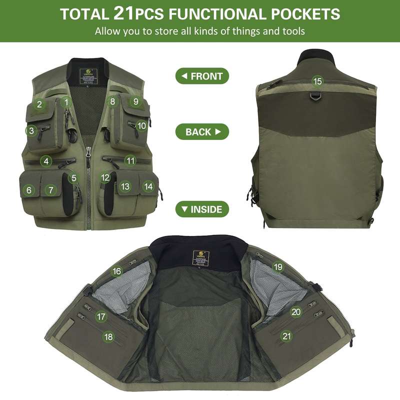 Mesh Fishing Vest Multi-pocket Outdoor Waistcoat Quick-Dry Sleeveless Jackets with Pockets fo