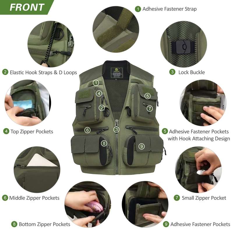 Mesh Fishing Vest Multi-pocket Outdoor Waistcoat Quick-Dry Sleeveless Jackets with Pockets fo
