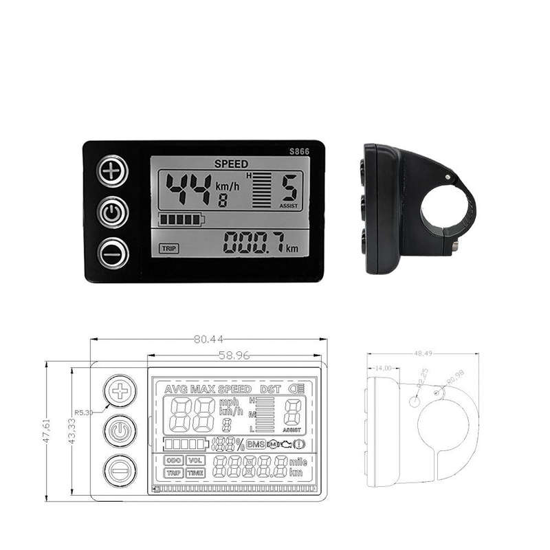 S866 Electric Bike LCD Display 24V 36V 48V E-Bike Electric Scooter Display Meter Control Pane