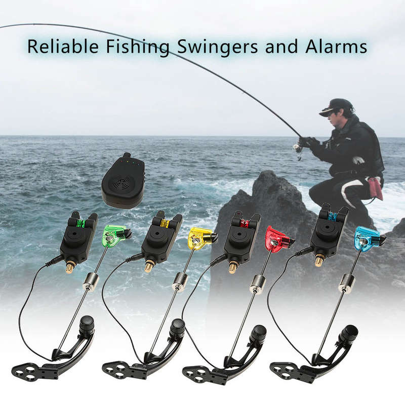 Lixada Wireless Fishing Bite Alarms Set Digital Fishing Alarm Kit 1 Receiver Plus 4 Alarms Fo