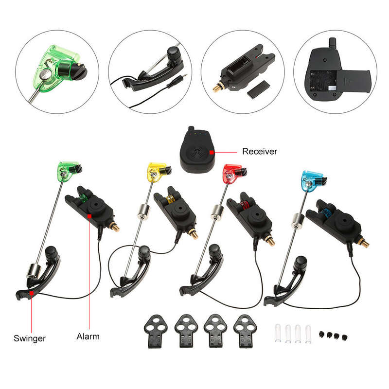 Lixada Wireless Fishing Bite Alarms Set Digital Fishing Alarm Kit 1 Receiver Plus 4 Alarms Fo